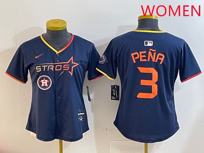 Women Houston Astros #3 Pena Drak Blue Three generations Joint Name 2025 Nike MLB Jersey style 41012